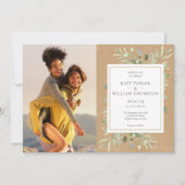 Invitation Botanical Greenery Rustic Kraft Photos Mariage (Devant)