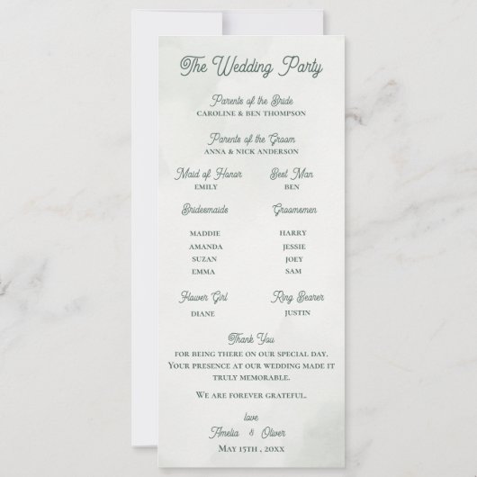 Invitation Botanical Greenery Wedding Ceremony Program Card  (Dos)