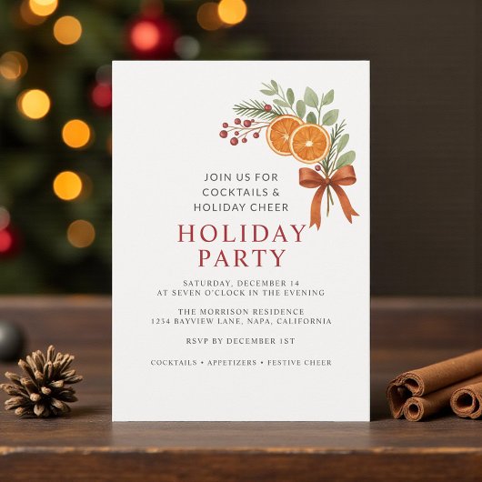 Invitation Botanical Holiday Party Christmas Red Bow