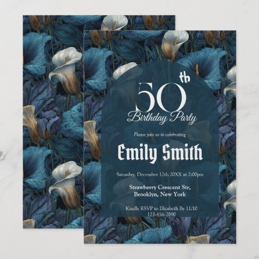 Invitation Botanical Inspired Call Lilies Sparkle  (Devant / Derrière)