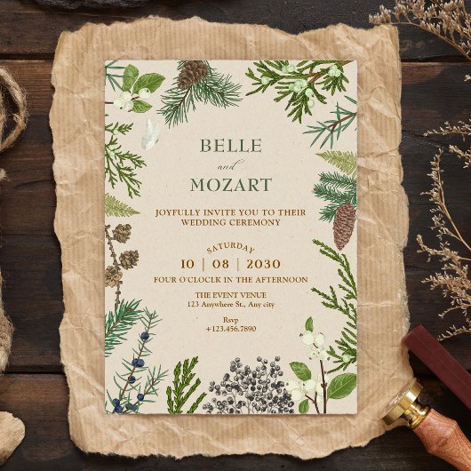 Invitation Botanical leaves christmas wedding