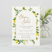 Invitation Botanical Lemon Citrus Wreath Greenery Wedding (Debout devant)
