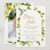 Invitation Botanical Lemon Citrus Wreath Greenery Wedding (Devant / Derrière)