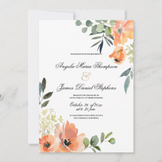 Invitation Botanical mint green coral pink floral wedding 
