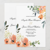 Invitation Botanical mint green coral pink floral wedding (Devant / Derrière)