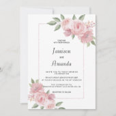 Invitation Botanical mint green pastel pink floral Wedding (Devant)