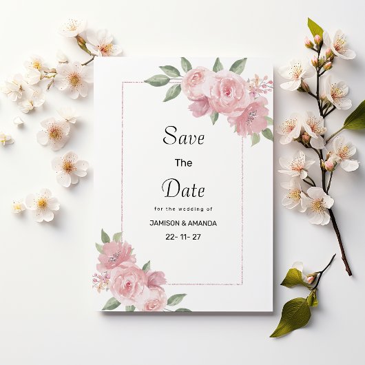 Invitation Botanical mint pastel pink floral Save The Date
