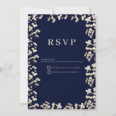 Invitation Botanical navy blue ivory gypsophila floral RSVP  (Devant)