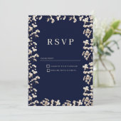 Invitation Botanical navy blue ivory gypsophila floral RSVP  (Debout devant)