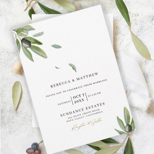 Invitation Botanical Olive Branch Elegant Monogram Wedding
