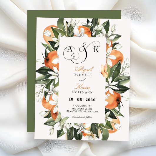 Invitation Botanical orange leaves watercolor wedding 