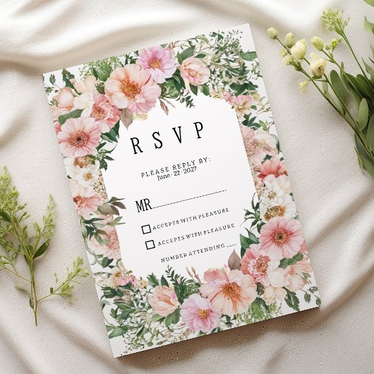 Invitation Botanical pink blossom summer floral RSVP