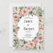 Invitation Botanical pink blossom summer floral Wedding (Devant)