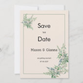 Invitation Botanical pink mint ivory floral Save the Date (Devant)