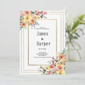 Invitation Botanical pink orange gold floral country Wedding  (Debout devant)