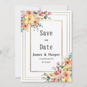 Invitation Botanical pink orange gold floral Save the Date (Devant)