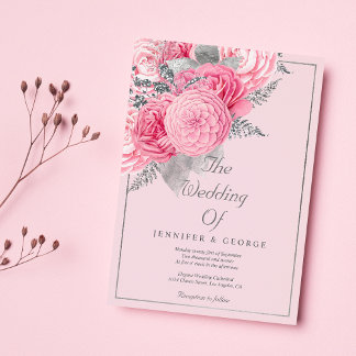 Invitation Botanical silver glitter pink floral wedding