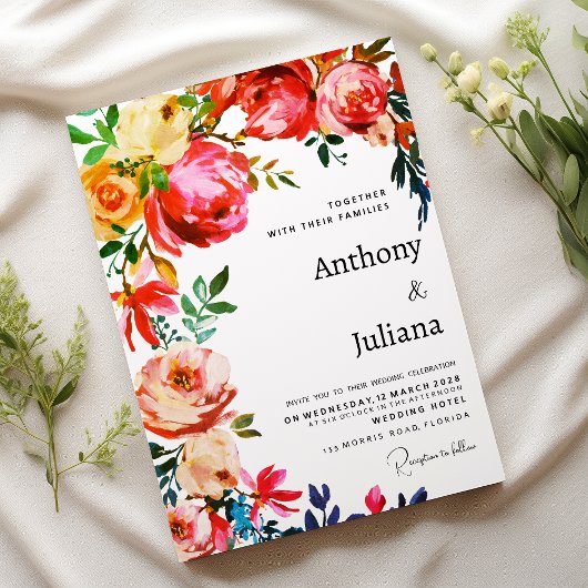 Invitation Botanical watercolor colorful floral Wedding 