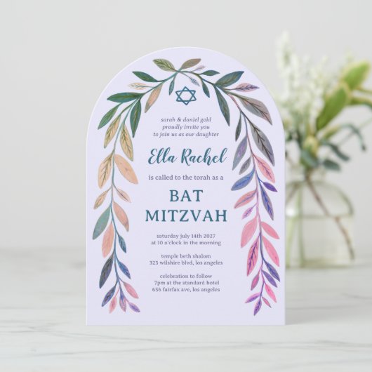 Invitation Botanical Watercolor CUSTOM Bar Bat Mitzvah Arch (Debout devant)