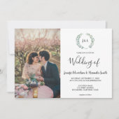 Invitation Botanical watercolor leaves monogram photo Wedding (Devant)
