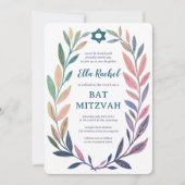 Invitation Botanical Watercolor Star of David Bar Bat Mitzvah (Devant)