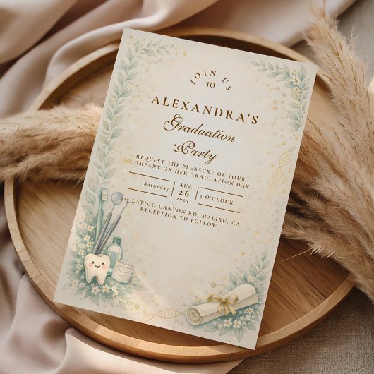 Invitation Botanical White Coat Dentist Graduation