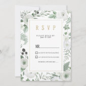 Invitation Botanical white mint berries floral RSVP (Devant)
