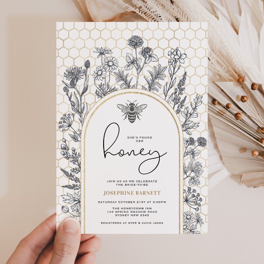 Invitation Botanical Wildflower Bee Honeycomb Bridal Shower