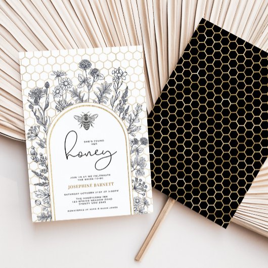 Invitation Botanical Wildflower Bee Honeycomb Bridal Shower