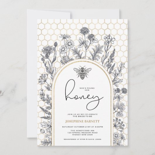 Invitation Botanical Wildflower Bee Honeycomb Bridal Shower (Devant)
