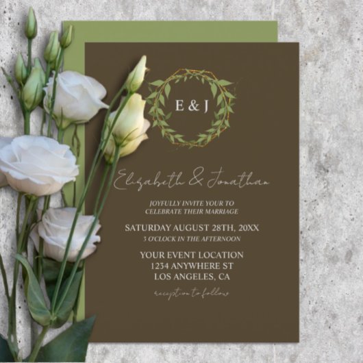 Invitation Botanical Wreath Earth Tone Wedding