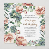 Invitation Botanique Automne Floral Aquarelle fête d'annivers (Devant / Derrière)