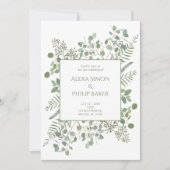 Invitation Botanique avec branches vertes mariage (Devant)