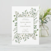 Invitation Botanique avec branches vertes mariage (Debout devant)