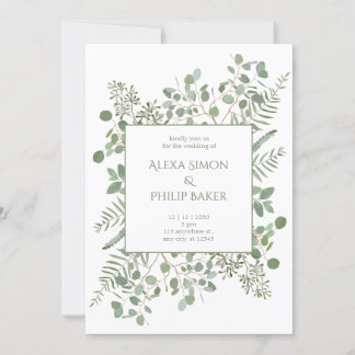 Invitation Botanique avec branches vertes mariage
