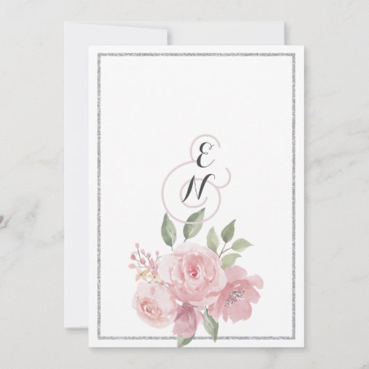 Invitation Botanique blanc rose vert vert fleuri Mariage (Dos)