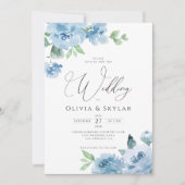 Invitation Botanique Bleu Bébé tout en un Mariage (Devant)