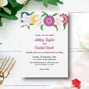 Invitation Botanique Bleu Jaune violet Rose Floral Mariage