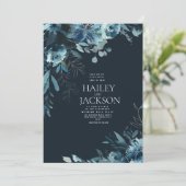 Invitation Botanique bleu marine turquoise aquarelle mariage  (Debout devant)