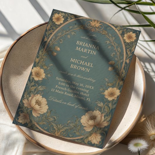 Invitation Botanique Bleu Vintage
