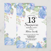 Invitation Botanique Blue Floral Surprise 13e anniversaire (Devant / Derrière)