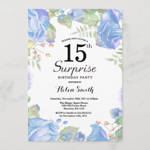 Invitation Botanique Blue Floral Surprise 15e anniversaire