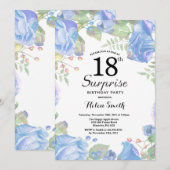 Invitation Botanique Blue Floral Surprise 18e anniversaire (Devant / Derrière)