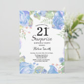 Invitation Botanique Blue Floral Surprise 21e anniversaire (Debout devant)