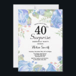 Invitation Botanique Blue Floral Surprise 40e anniversaire<br><div class="desc">Botanical Blue Floral Surprise 40e Invitation anniversaire. Floral Pink Peonies Invitation d'anniversaire pour les femmes. Fleur florale aquarelle. Fleurs de roses et de pivoines élégantes. Anniversaire adulte. Arrière - plan blanc. Noir et Blanc. 13e 15e 16e 18e 20e 21e 30e 40e 50e 60e 70e 80e 90e 100e, n'importe quel âge.Pour...</div>