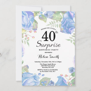 Invitation Botanique Blue Floral Surprise 40e anniversaire