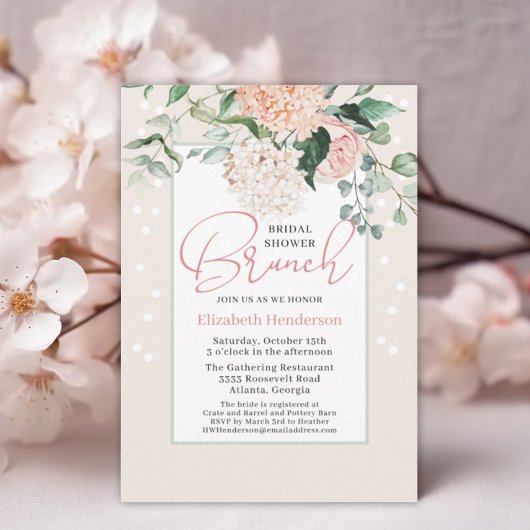 Invitation Botanique Blush rose Fête des mariées florale Brun