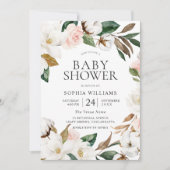 Invitation Botanique Blush White Floral Baby shower de couron (Devant)