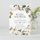 Invitation Botanique Blush White Floral Baby shower de couron (Debout devant)