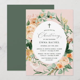 Invitation Botanique Boho Blush Rose Christening Personnalisé